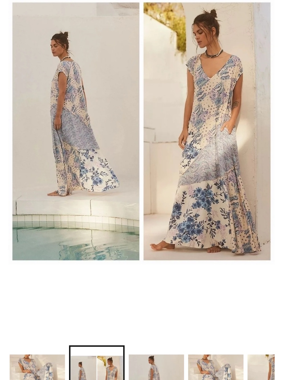 Free People Cream/Lavender Blue Maxi Dress with Paisley Floral Print - Picture 2 of 9